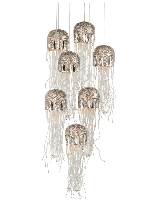 chandelier made with fish hooks and lanterns Jellyfish Pendant Light – Nickel & Glass Coastal Multi‑Drop Chandelier