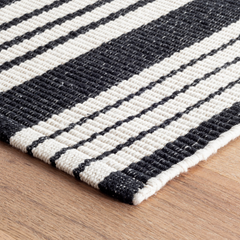 Birmingham Striped Woven Cotton Rug - Black