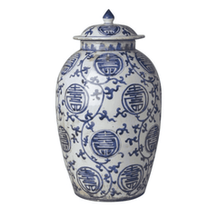 Blue & White Grape Design Temple Jar Decor 