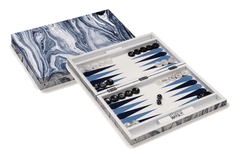 Blue & White Marble Lacquer Backgammon Game 