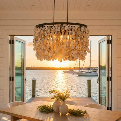 Oyster Shell Oval Chandelier - Our Boat House