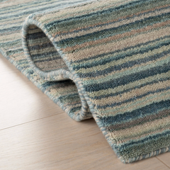 Brindle Stripe Hand Loom Knotted Wool Rug - Blue