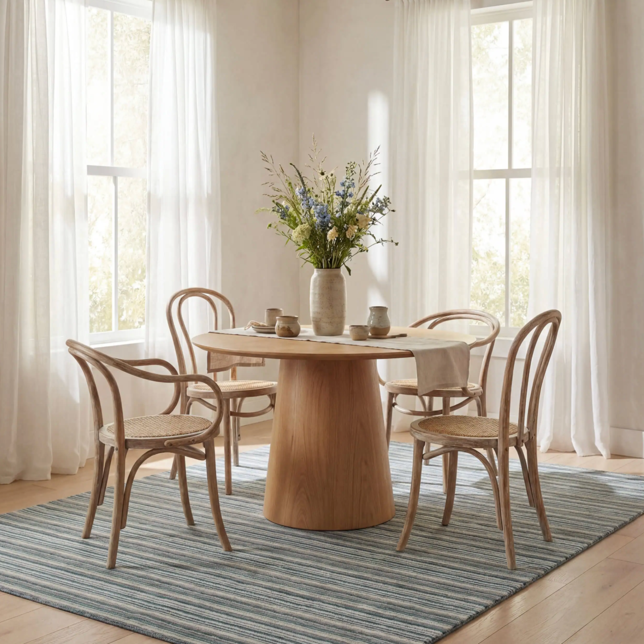 Brindle Stripe Hand Loom Knotted Wool Rug - Blue