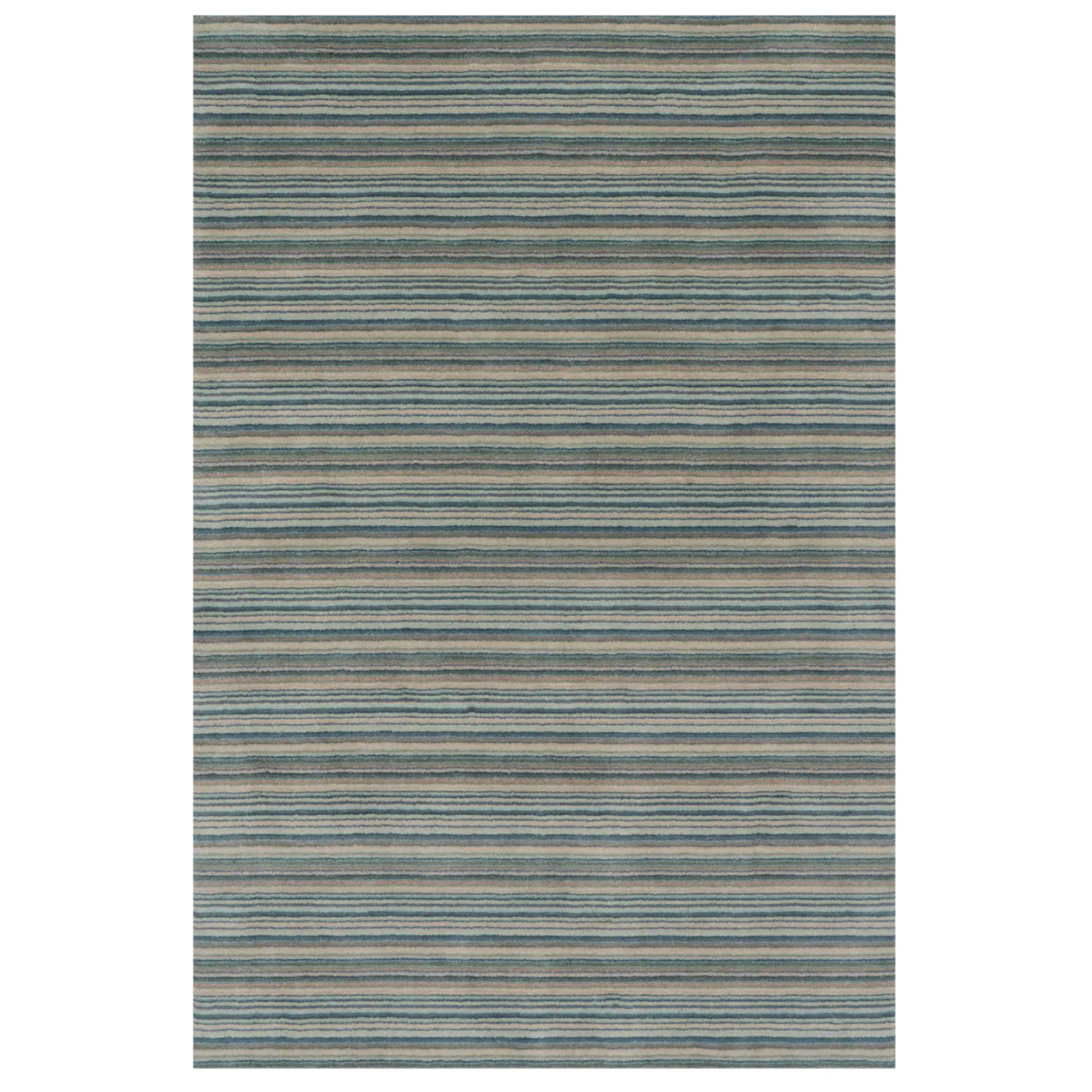 Brindle Stripe Hand Loom Knotted Wool Rug - Blue