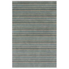 Brindle Stripe Hand Loom Knotted Wool Rug - Blue