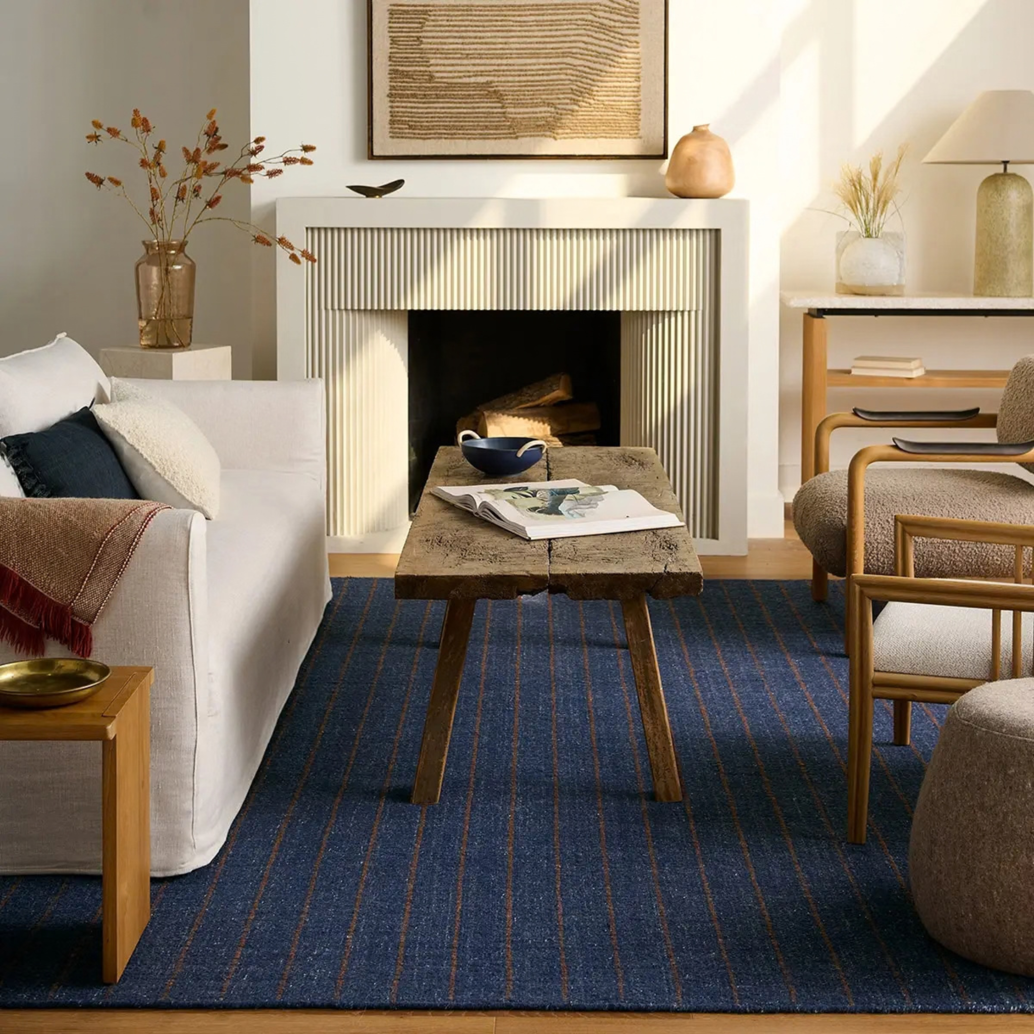 Cliffton Blue Striped Performance Rug