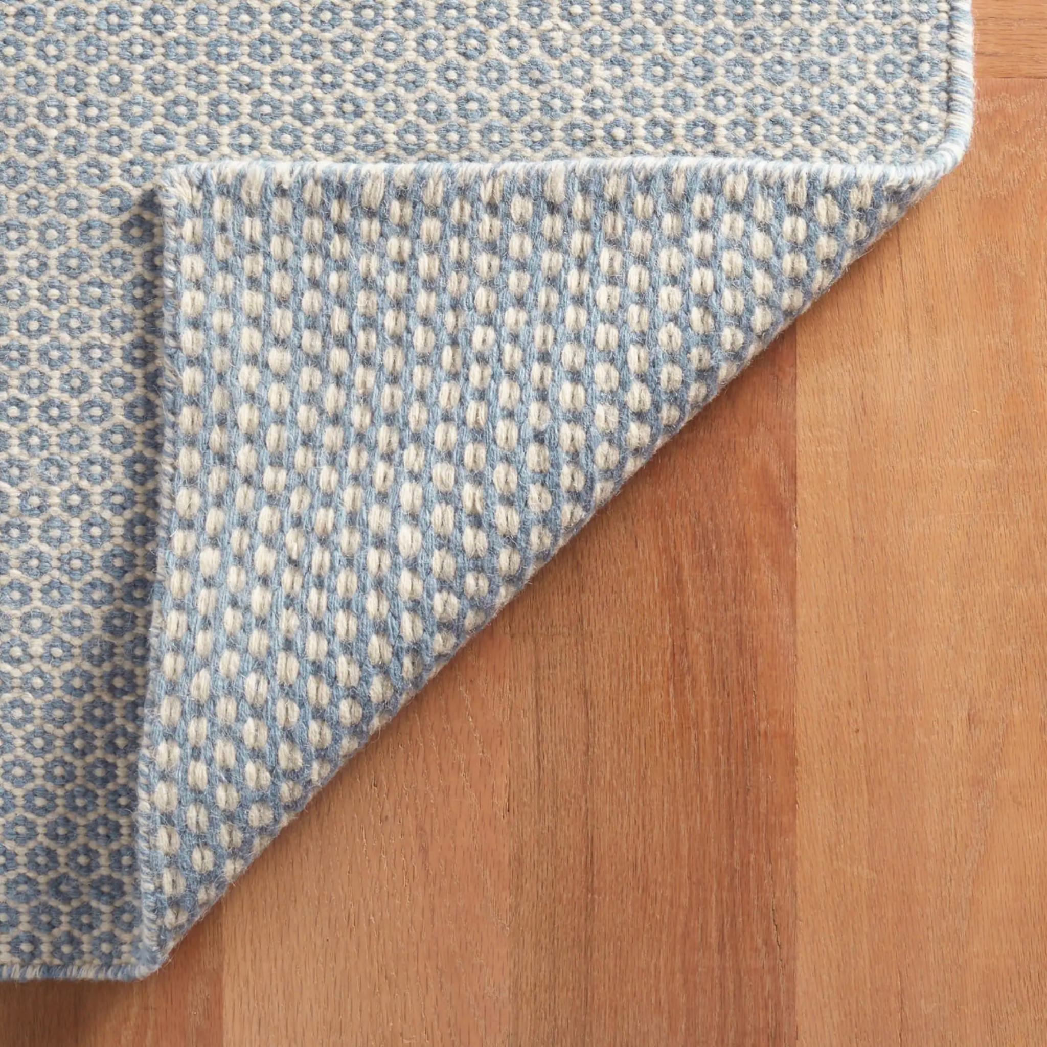 Honeycomb Woven Wool Rug - Soft French Blue & Ivory