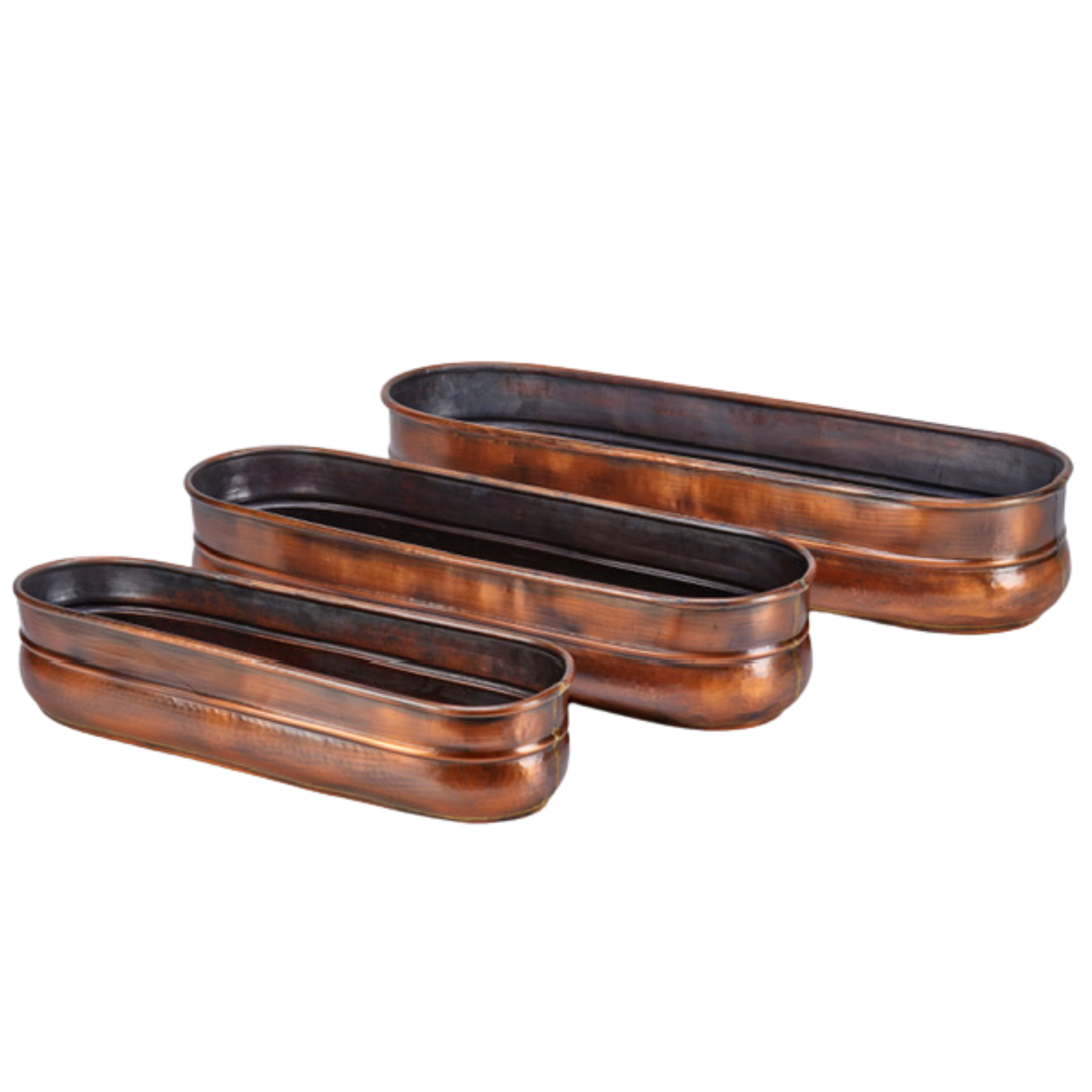 Milan Oblong Copper Planters - Set of Three