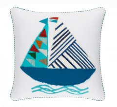Triangle Sailboat Applique Blue Decorative Pillow