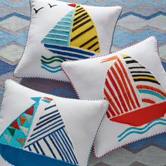 Triangle Sailboat Applique Blue Decorative Pillow