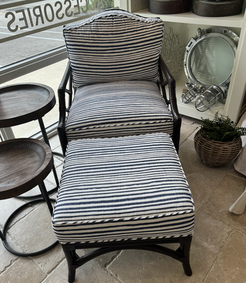 Chippendale Coastal Accent Chair & Ottoman Set - Showroom Sample
