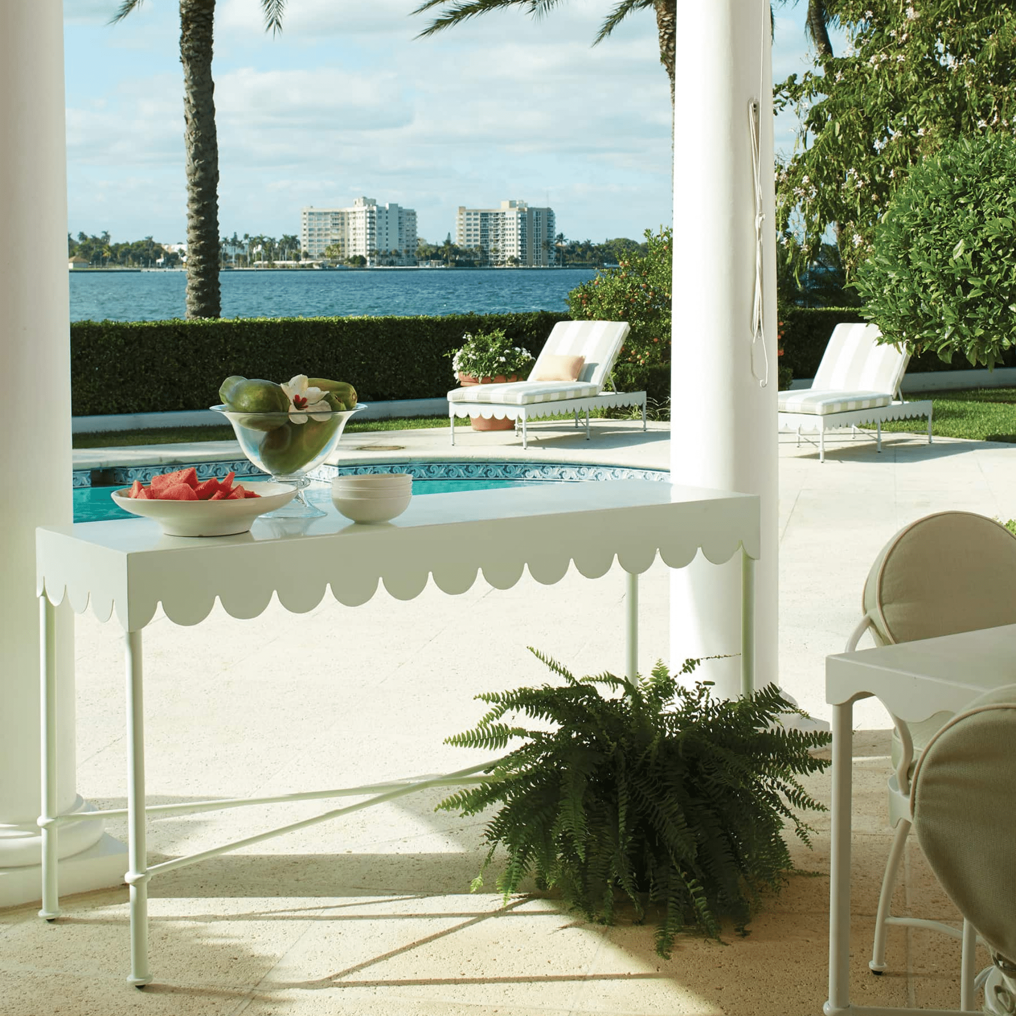 Aimee Scalloped Aluminum Outdoor Console Table - Our Boat House