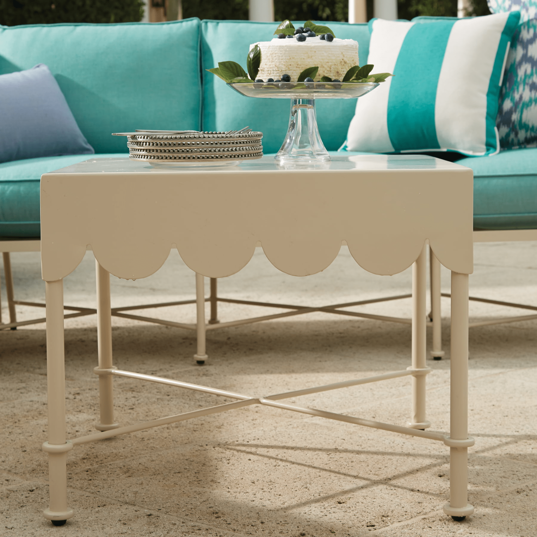 Aimee Scalloped Aluminum Outdoor End Table - Our Boat House