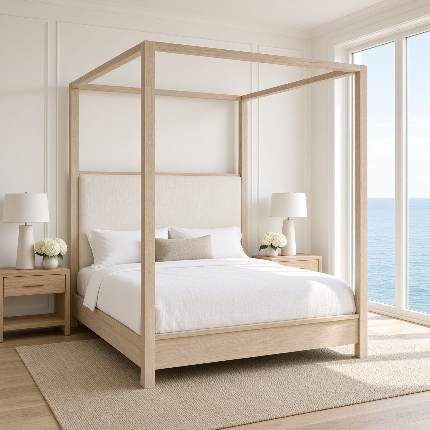 Augustine Beach House Canopy Bed - Bleached White - Our Boat House