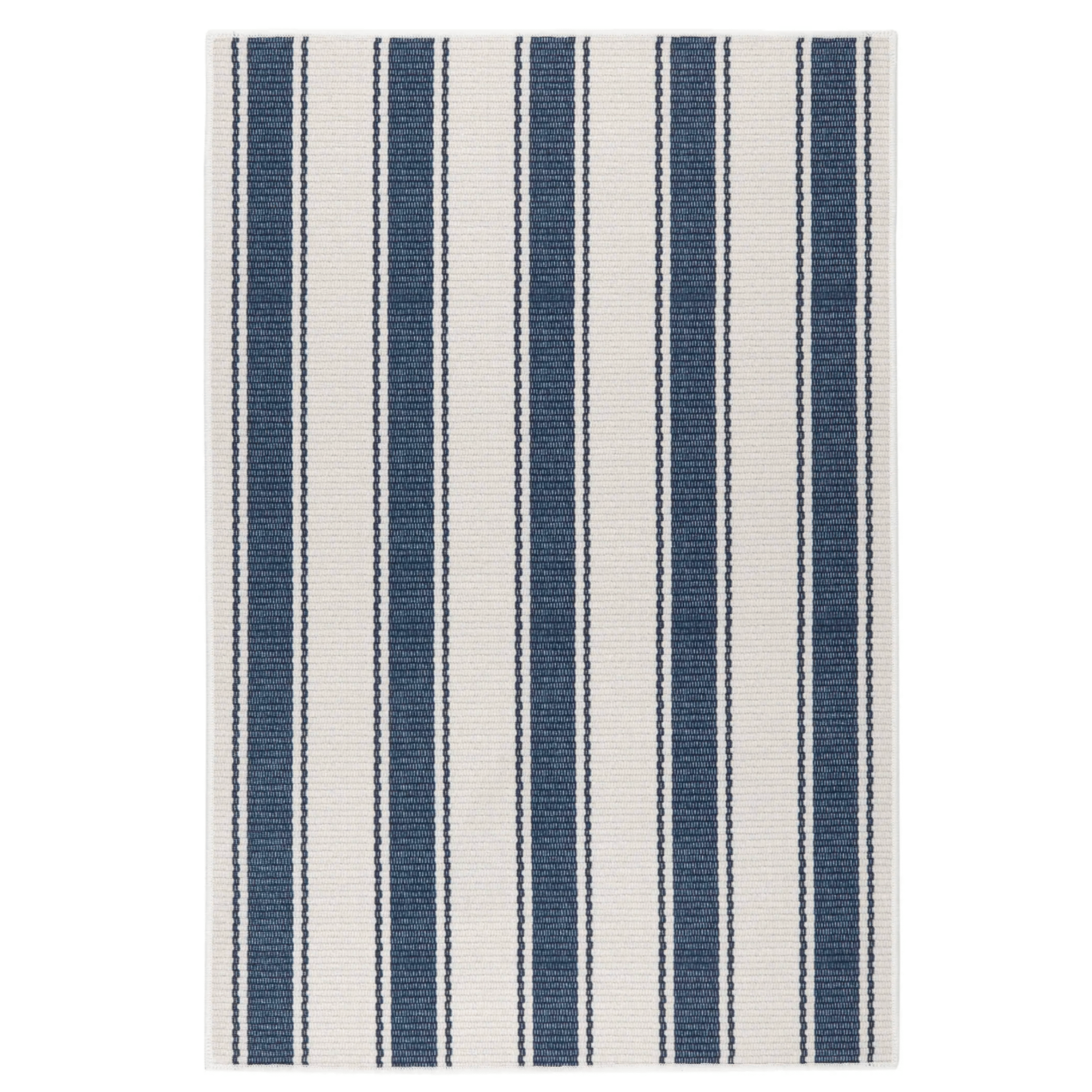 Awning Stripe Machine Washable Rug - Blue & Ivory - Our Boat House