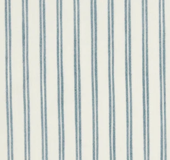 light blue and white stripe fabric for slipcovered chair by Our Boat House