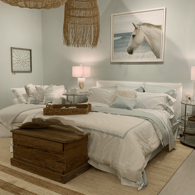 Belgian Linen White Slipcovered Bed - Straight Back - Our Boat House
