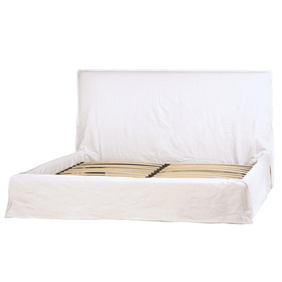 Belgian Linen White Slipcovered Bed - Straight Back - Our Boat House
