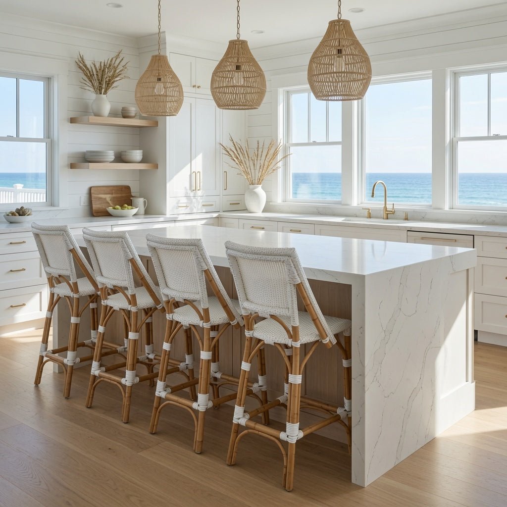 Biscayne Bistro Counter Stool - White & Natural - Our Boat House