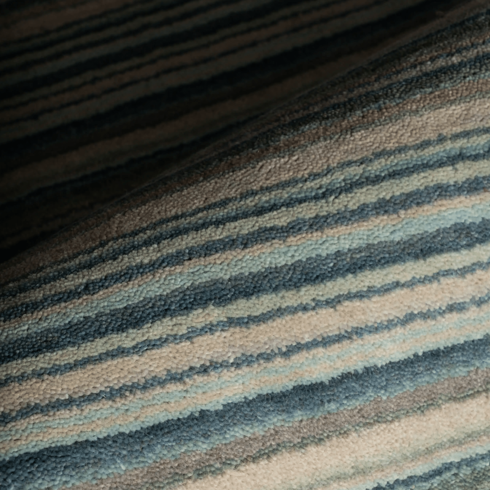 Brindle Stripe Hand Loom Knotted Wool Rug - Blue - Our Boat House