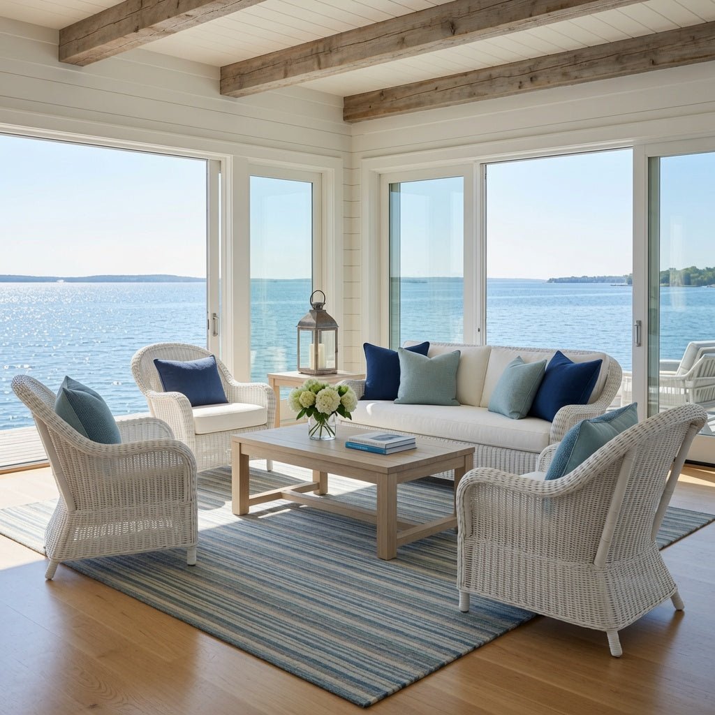Brindle Stripe Hand Loom Knotted Wool Rug - Blue - Our Boat House