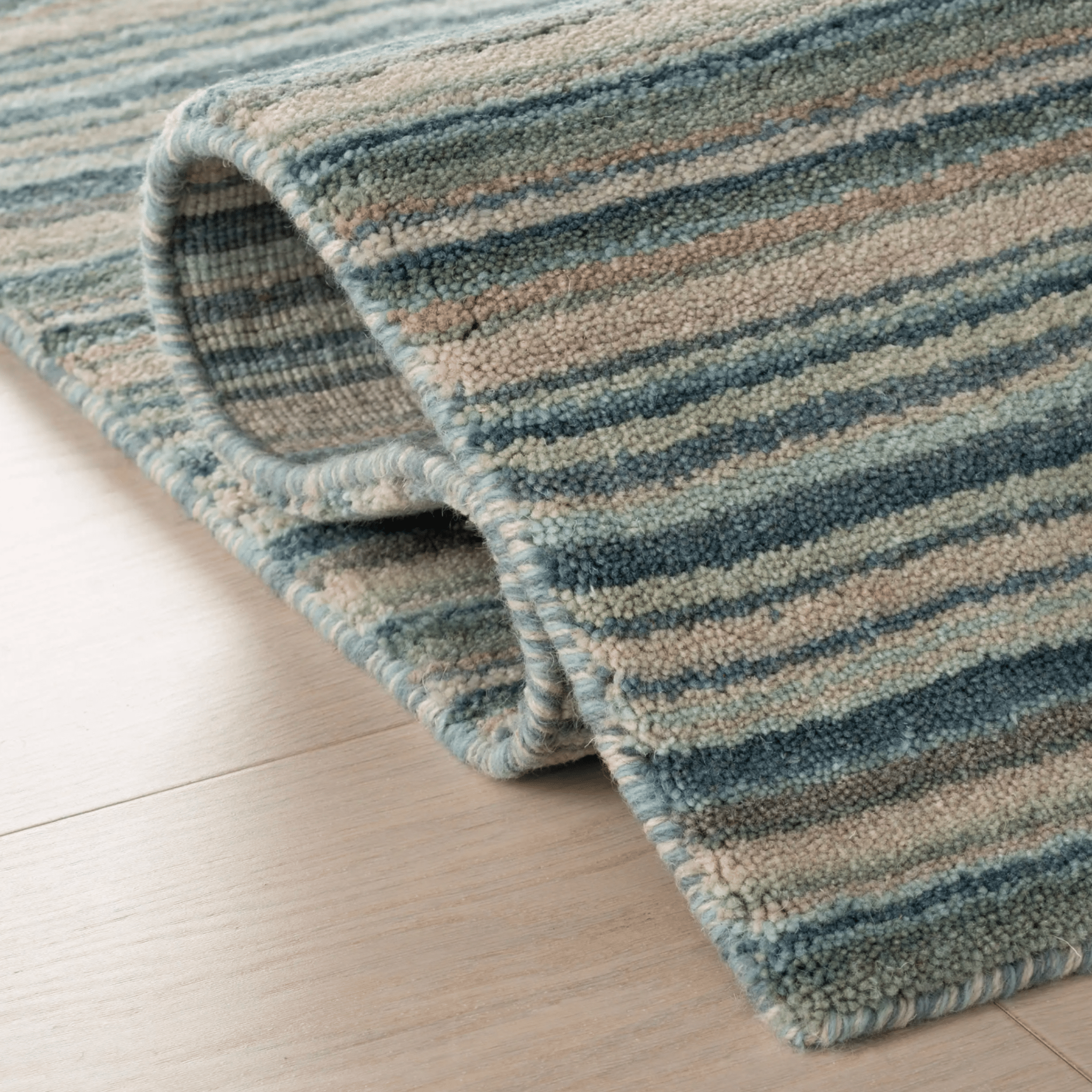 Brindle Stripe Hand Loom Knotted Wool Rug - Blue - Our Boat House