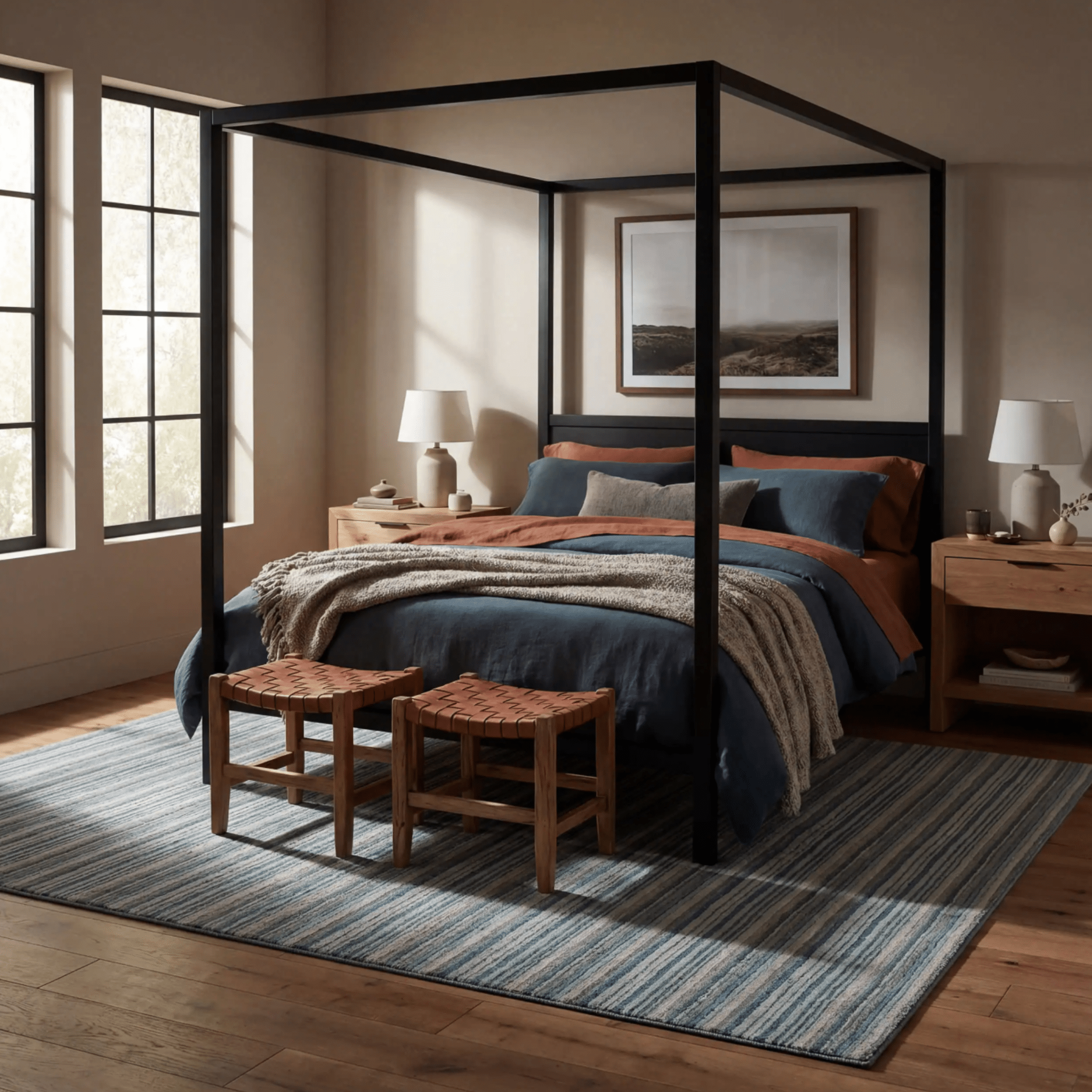 Brindle Stripe Hand Loom Knotted Wool Rug - Blue - Our Boat House