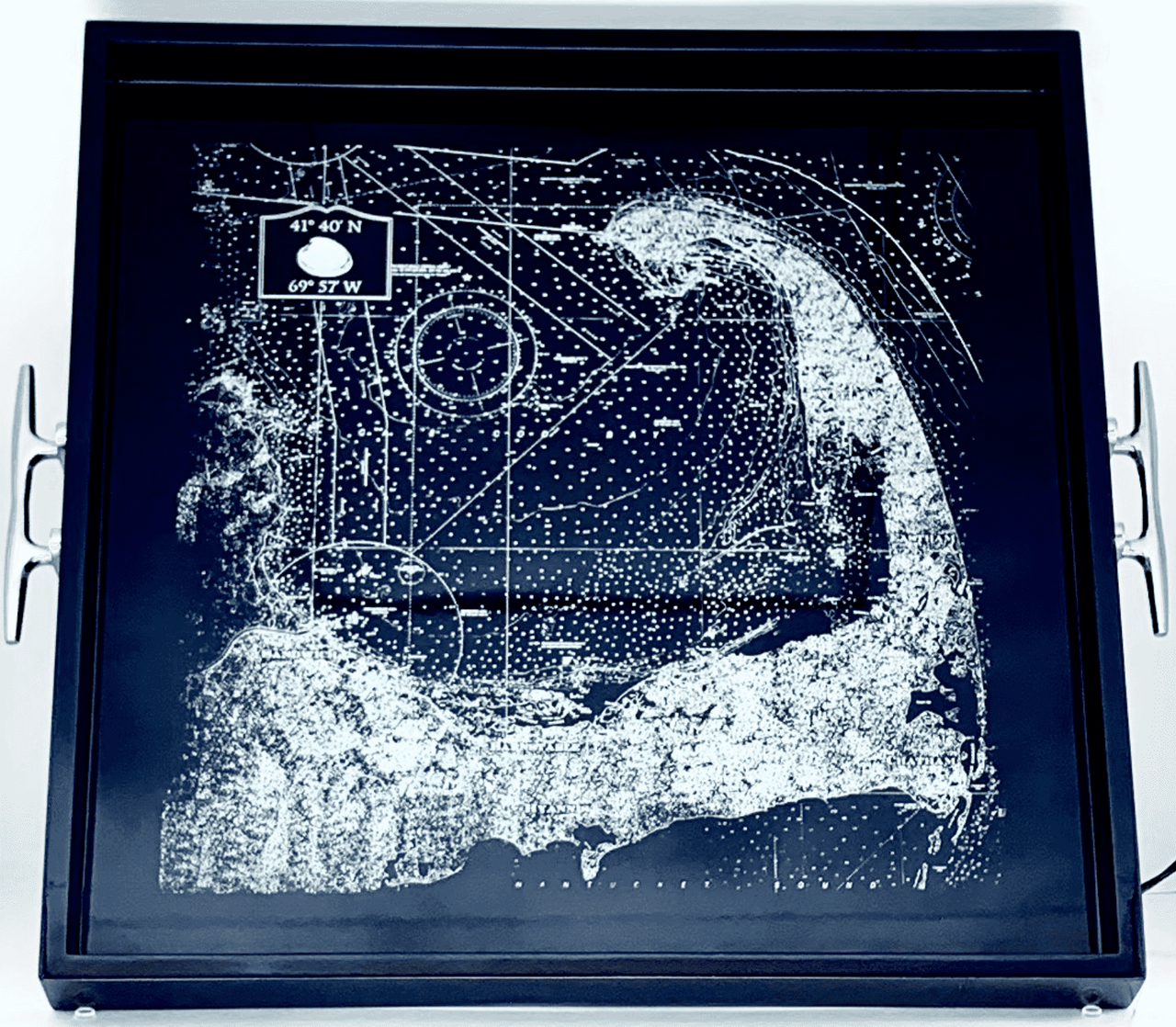 Cape Cod - Square Chart Tray Navy with Silver Cleat Handles - Our Boat House