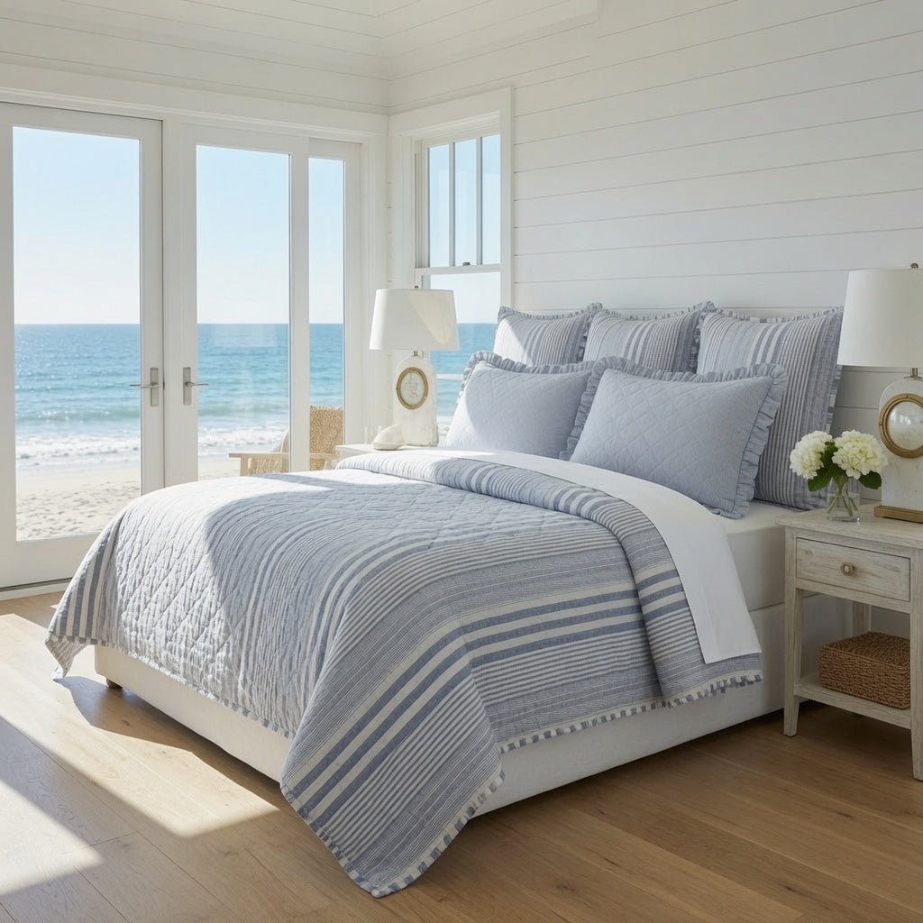 Carolina Stripe Quilt - French Blue - Our Boat House