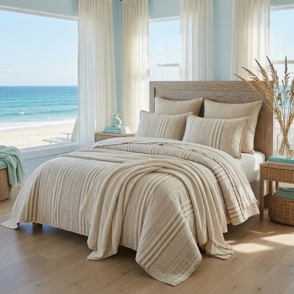 Carolina Stripe Quilted Sham - Natural - Our Boat House