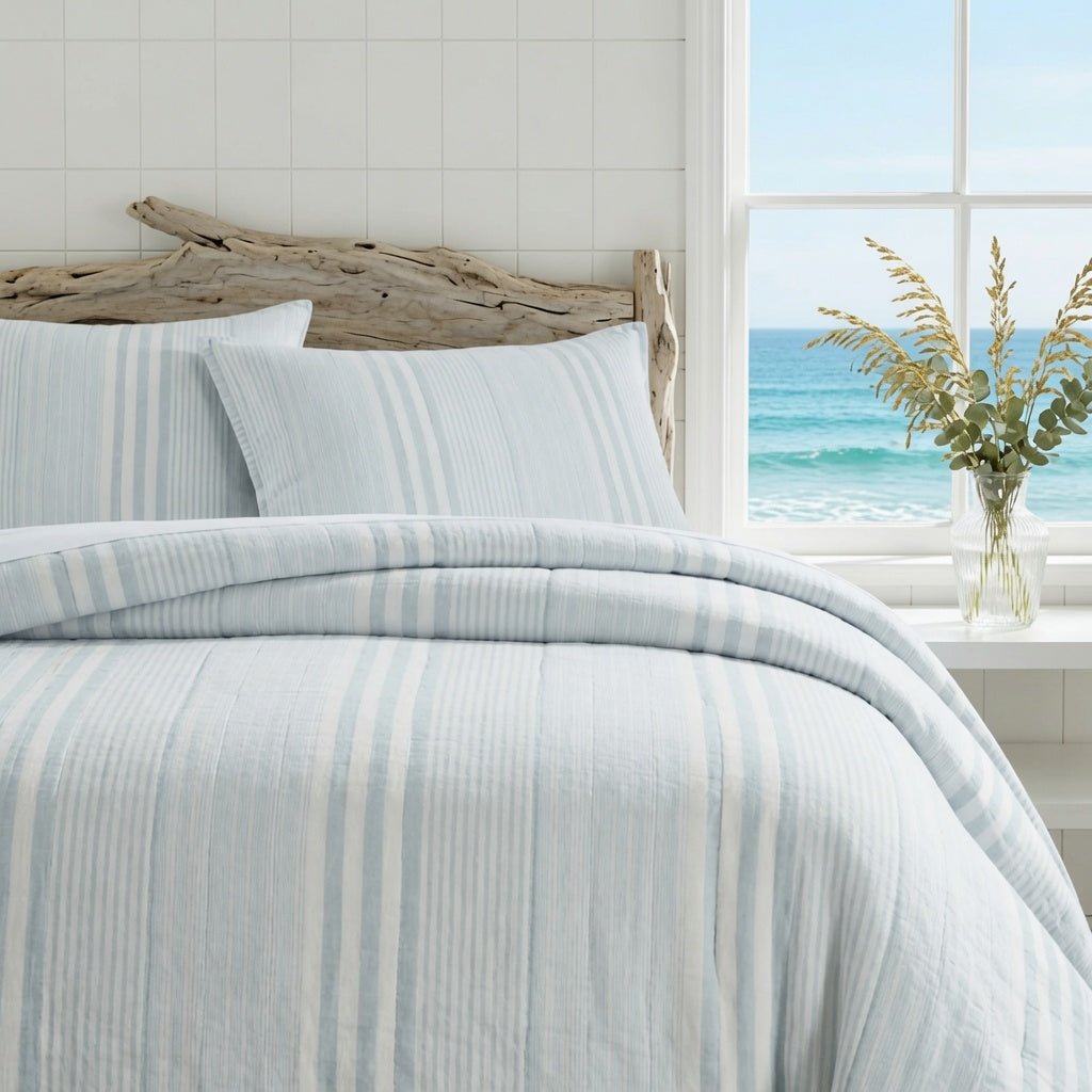Carolina Stripe Quilted Sham - Sky - Our Boat House