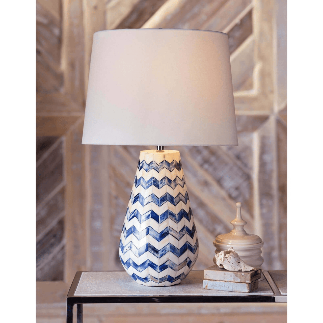 Cassia Chevron Table Lamp - Indigo - Our Boat House