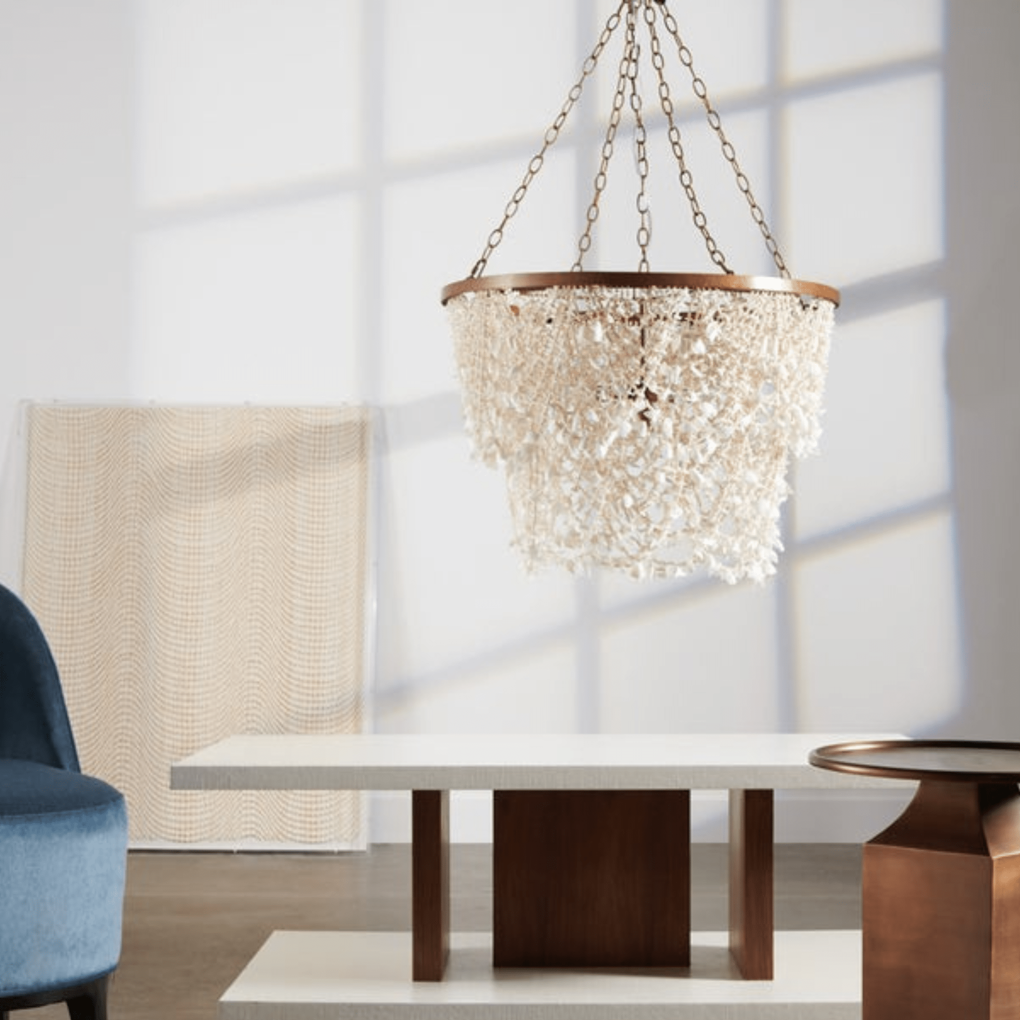 Cassia White Clam Shell Chandelier - Gold - Our Boat House