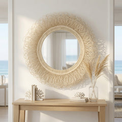 Champagne Reef Cane Round Mirror - Our Boat House