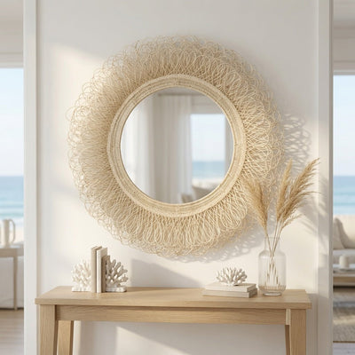 Champagne Reef Cane Round Mirror - Our Boat House