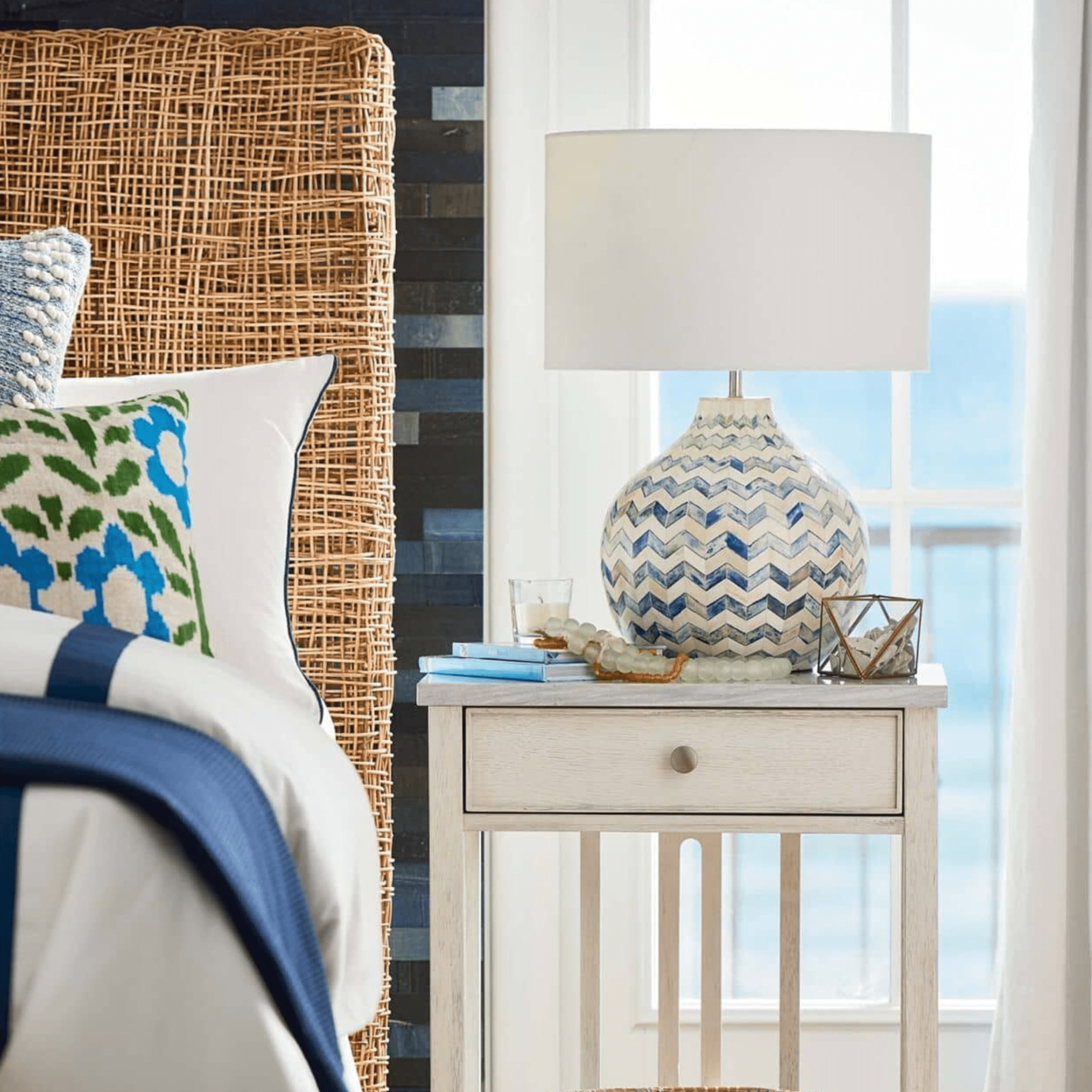 Chevron Bone Table Lamp - Indigo - Our Boat House