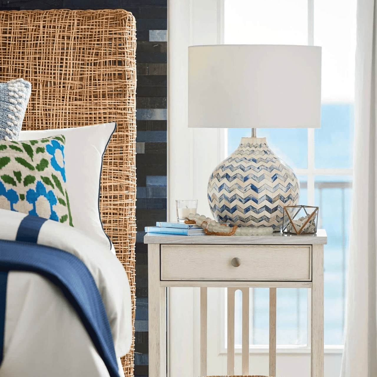 Chevron Bone Table Lamp - Indigo - Our Boat House