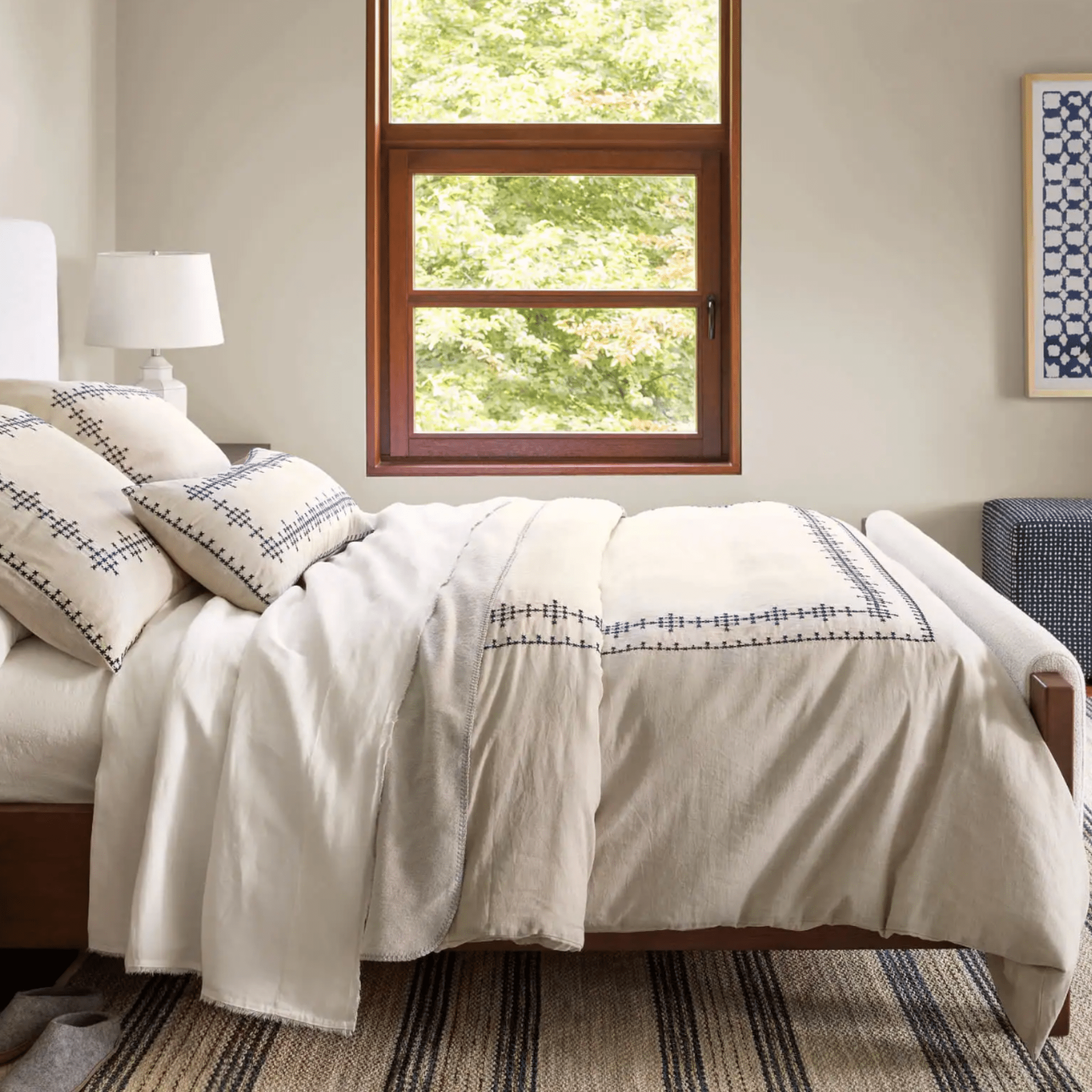 Cross Stitch Linen Duvet Cover - Navy - coastal inspired home furnishing