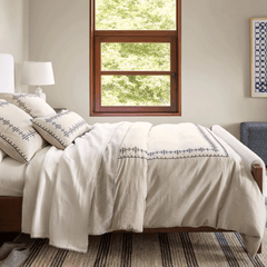 Cross Stitch Linen Duvet Cover - Navy - coastal inspired home furnishing