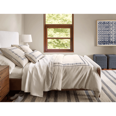 Cross Stitch Linen Navy Duvet Cover - Our Boat House