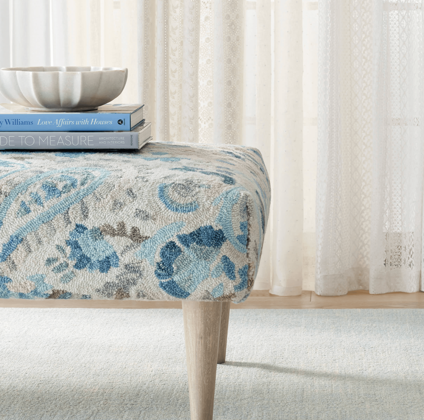 Crosshatch Micro Hooked Wool Rug - Sky Blue - Our Boat House