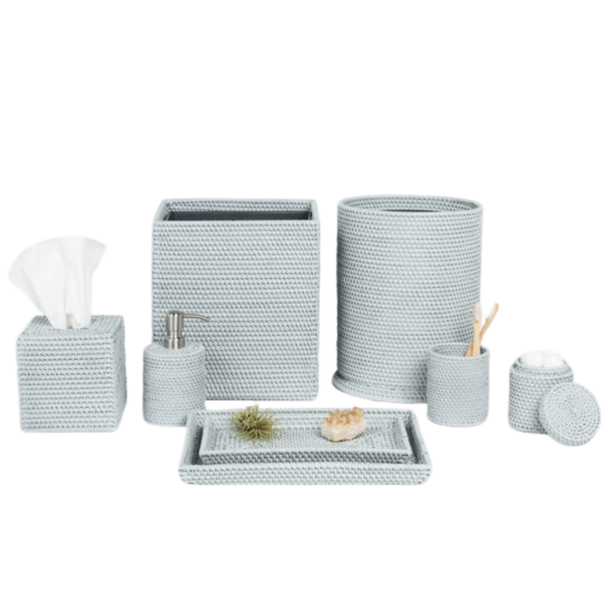 Dalton Bath Accessories - Light Gray Rattan - Our Boat House
