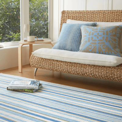 Daphne Stripe Handwoven Cotton Rug - French Blue - Our Boat House