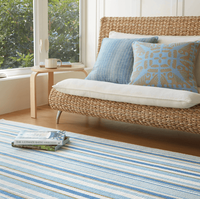 Daphne Stripe Handwoven Cotton Rug - French Blue - Our Boat House