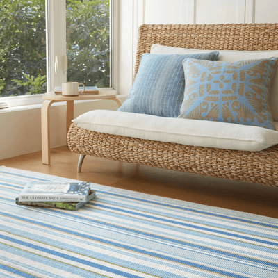 Daphne Stripe Handwoven Cotton Rug - French Blue - Our Boat House
