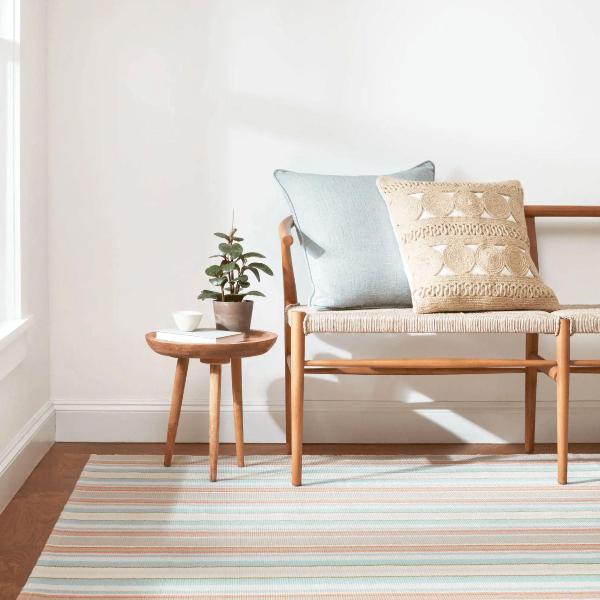 Daphne Stripe Handwoven Cotton Rug - Sky Blue - coastal inspired home furnishing lifestyle