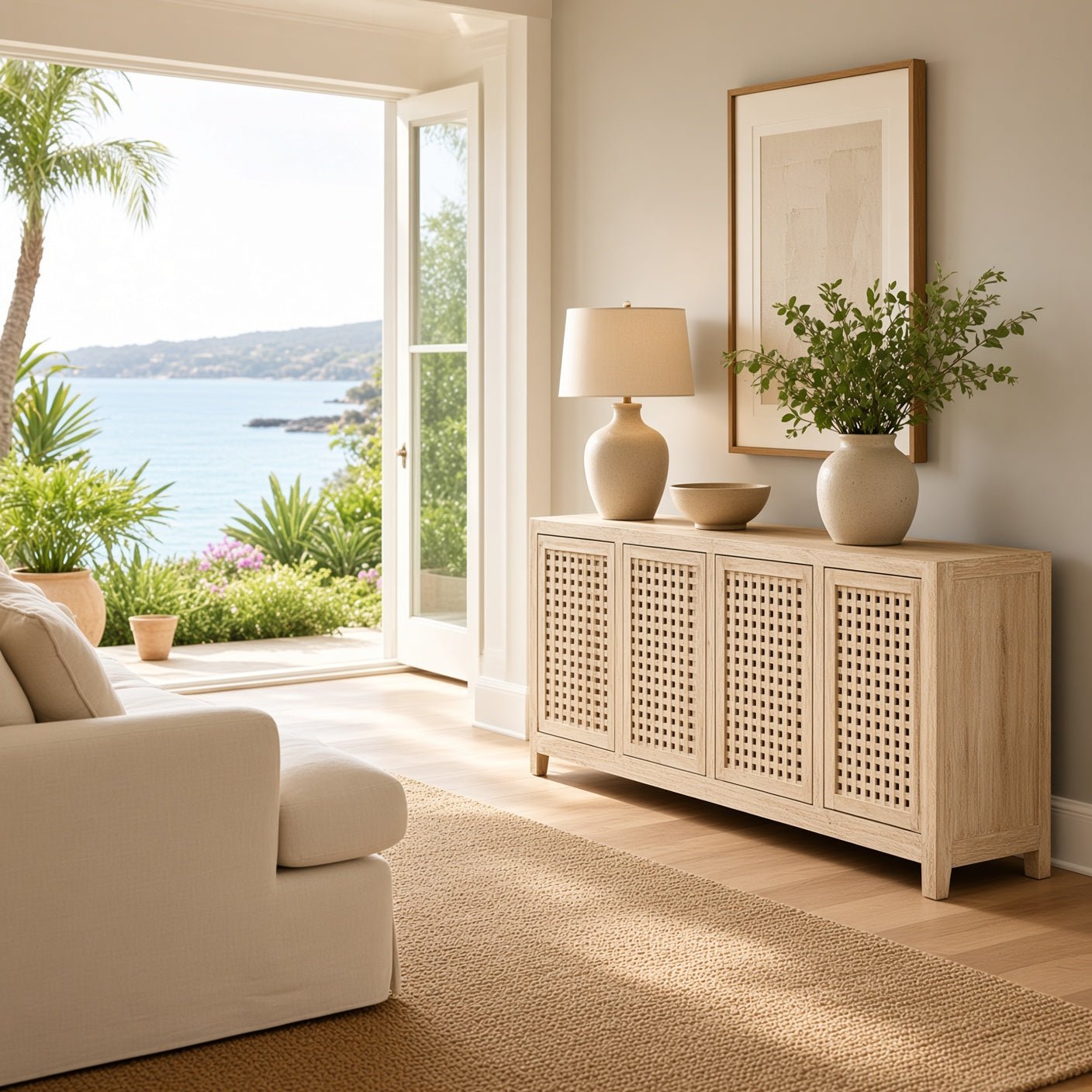 Denby Driftwood Lattice Sideboard - Whitewash - Our Boat House