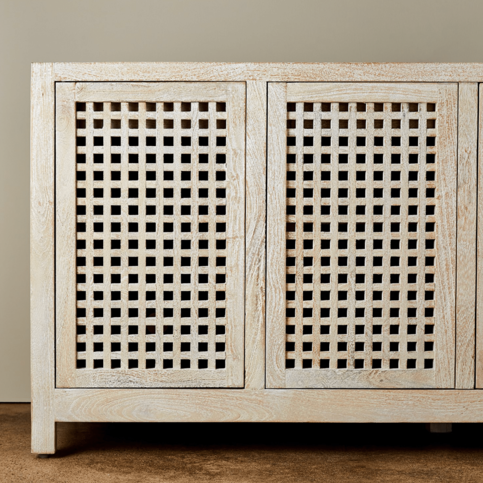 Denby Driftwood Lattice Sideboard - Whitewash - Our Boat House