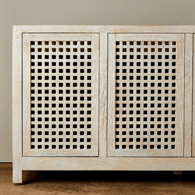 Denby Driftwood Lattice Sideboard - Whitewash