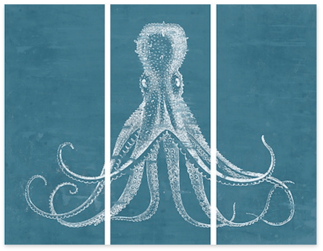 Denim Blue Octopus Triptych - Framed Giclee - Our Boat House